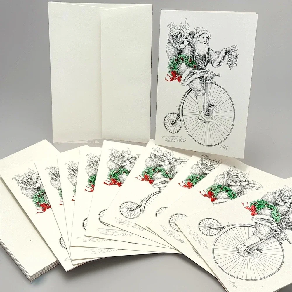 Artist Original Print Christmas Card Signed Lot 10 Hand Tinted VTG Regency